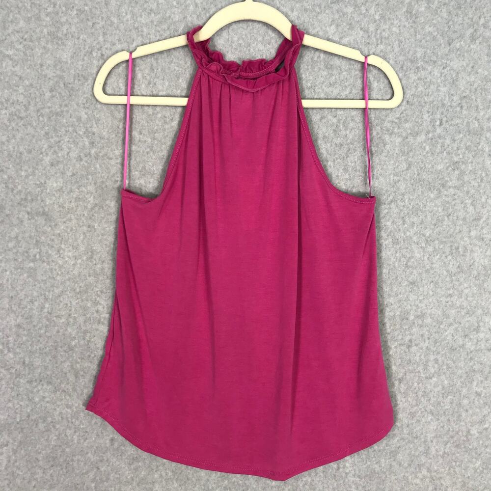 Green Envelope Tank Top Small Pink Halter Ruffle Flowy Soft Stretch Modal Summer